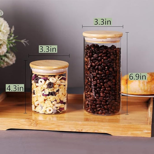 Glass Jars with Airtight Wooden Lids, 8 Pack Flour and Sugar Containers, Glass Canister Set for Coffee Container, Loose Leaf Tea Storage, Cookie Jar (15OZ&27OZ)