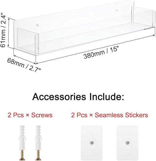 uxcell Acrylic Spice Rack Wall Mount, 4 Set Acrylic Spice Shelf Organizer, Hanging Seasoning Jar Storage Holder, Clear Display Rack for Kitchen Wall Cabinet Door
