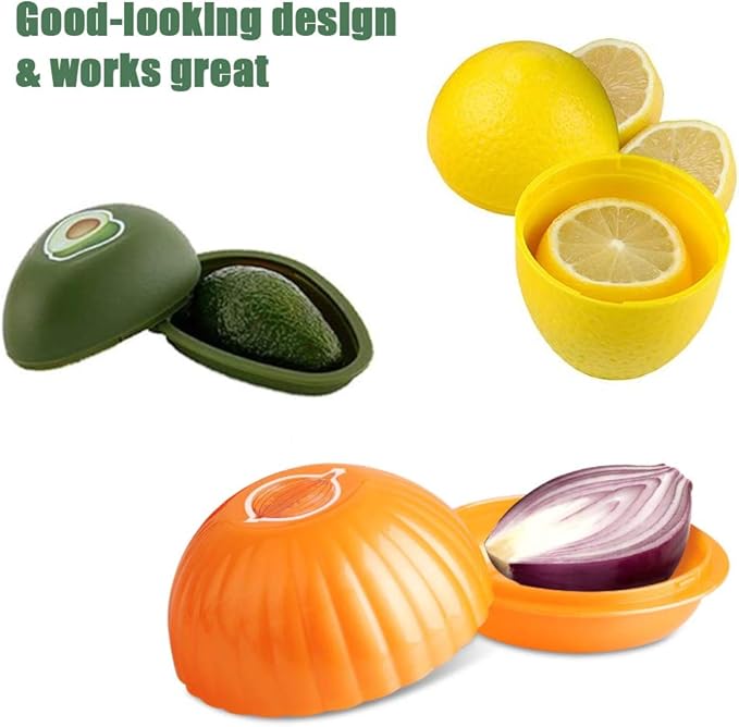 4 Pack Fruit and Vegetable Storage Containers Set for Fridge, Avocado Saver Onion Storage Container Tomato and Lemon Keeper