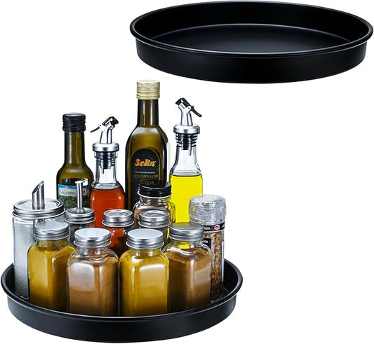 Amolliar 10" 2 Pack Lazy Susan, Non-Skid Rotating Metal Turntable Organizer for Cabinet, Kitchen, Fridge, Pantry Storage, Vanity, Bathroom, Spice Rack for Condiment Organizer, Farmhouse Decor, Black