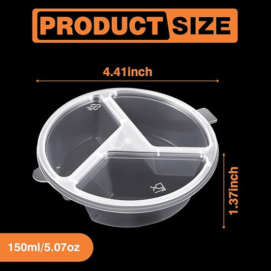 60PCS 3 Compartment Snack Container with Lids, 5 oz Disposable Plastic Mini Sauce Cups, Compartment Snack Box, Grab and Go Snack Containers Reusable for Salsa (60, 3 Compartment)