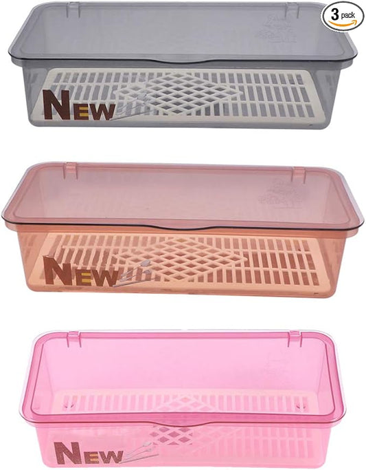 Silverware Organizer with Lid: 3Pcs Flatware Organizer with Lid and Drainer, Kitchen Cutlery Tray and Utensil Drawer Organizer with Cover, Countertop Silverware Storage Container (Random Color)