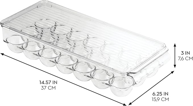 iDesign Plastic Egg Holder with Lid and Handle - Holds 21 Eggs - Clear - Made in USA
