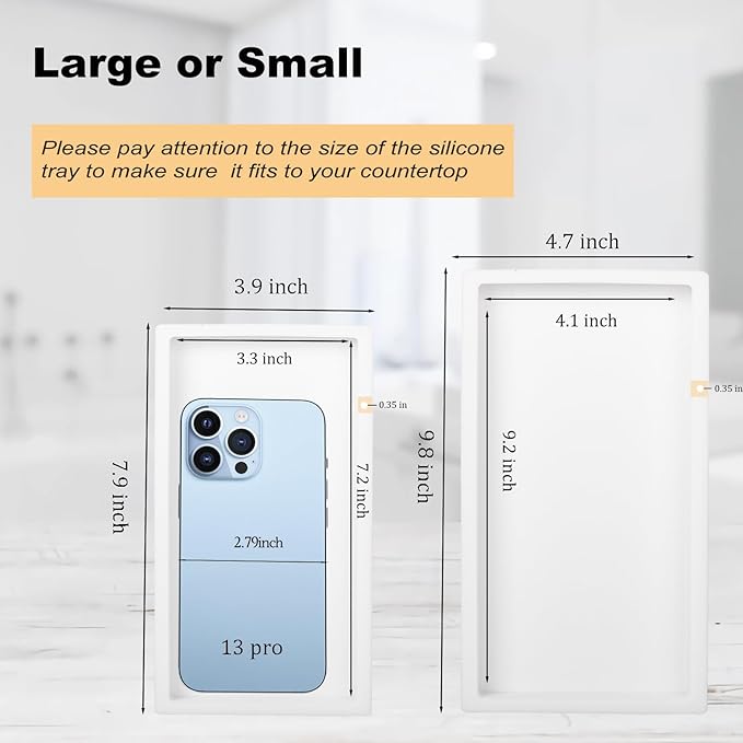 Bathroom Tray, Small Vanity Tray Silicone Soap Dish Sponge Holder Kitchen Sink Organizer Bathroom Accessories for Countertop, Toilet, Shower, Large, White