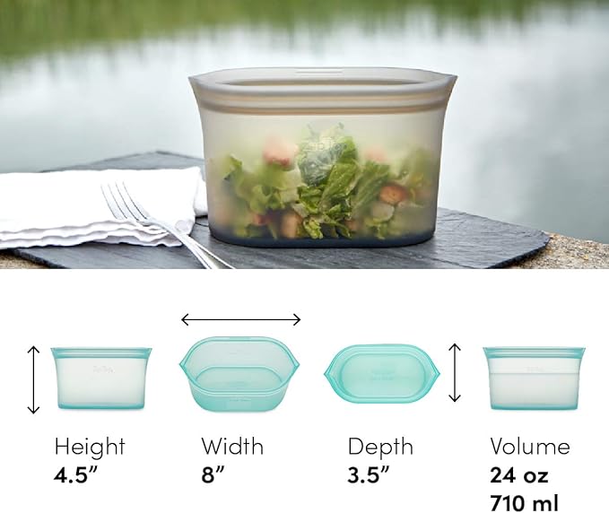 Zip Top Reusable Food Storage Bags | Medium Dish [Teal] | Silicone Meal Prep Container | Microwave, Dishwasher and Freezer Safe | Made in the USA