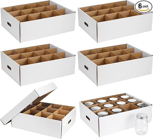 6 Pieces Mason Jar Storage Boxes 16 oz Canning Boxes with Handles and Dividers Stackable Mason Jar Storage Containers Canning Organizer for Stacking (White)