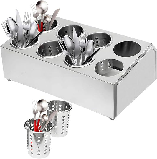 Commercial Silverware Caddy Utensil Holder Countertop 8 Holes Utensil Dispenser Holder Stainless Steel Cylinder Flatware Silverware Organizer for Restaurant Buffet