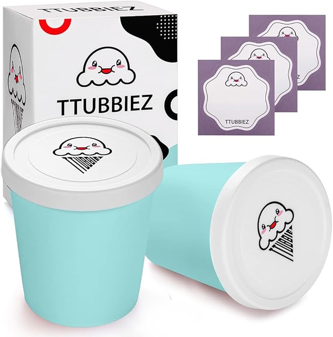 Ice Cream Containers (2 Pack - 1 Quart Each), Ice Cream Containers for Homemade Ice Cream, Ice Cream Storage Containers, 1 Quart Freezer Containers for Ice Cream Storage - Mint Chip