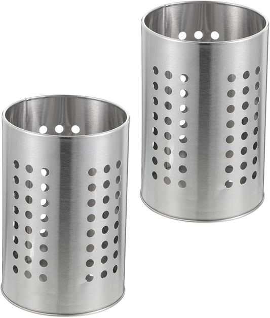 DOITOOL 2PCS Stainless Steel Kitchen Utensil Holders for Countertop Spoon Holder Silverware , Chopsticks Holder Spoon and Fork Holder for Restaurant (12 X 12 X 18CM)
