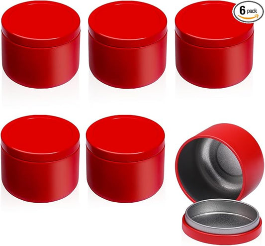 YASUOA 6 Pack Tea Jars Iron Jar Can for Loose Leaf Tinplate Storage Containers with Lids Mini Portable Box Candle Making Sealed Tins for Coffee Bean Sugar Candy Chocolate Spices Red