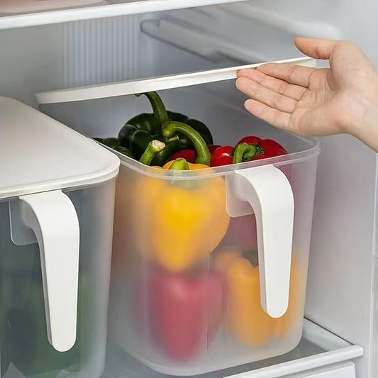 MineSign 4Pack Plastic Storage Containers with Lid Large Square Food Storage Organizer Stackable Refrigerator Organizer with Handle Kitchen Containers for Fruits Vegetables Meat Egg