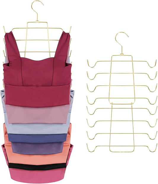 ZEDODIER Tank Top Hanger, 2 Pack Space Saving Bra Hangers, Non-Slip Hanging Sport Bras Holder, Closet Organizers and Storage for Camisoles Tank Tops Bras Ties Swimsuits Strappy Dress, Gold