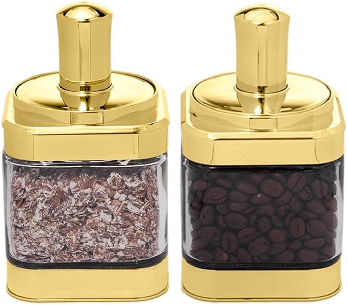Glass Condiment Spice Jars, 2PC Container with Lids and Spoons, Sugar Bowls Seasoning Box Set, Best Spice jar for Your Home, Kitchen, Counter (Gold(11oz/320 ml))