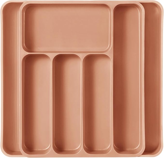 CAROTE Silverware Organizer for Spoons Forks Knives, Expandable Kitchen Drawer Organizer, BPA Free Adjustable Flatware and Cutlery Drawer Organizer, Large, Terracotta