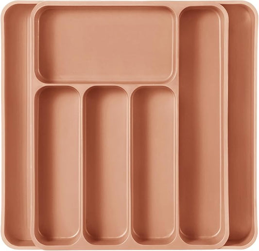 CAROTE Silverware Organizer for Spoons Forks Knives, Expandable Kitchen Drawer Organizer, BPA Free Adjustable Flatware and Cutlery Drawer Organizer, Large, Terracotta