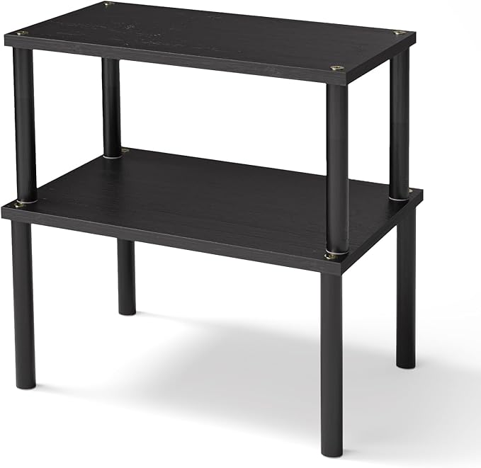 Cabinet Organizer Shelf(Set of 2),Kitchen Counter Shelves,Bamboo Spice Rack Countertop and Cabinet,Stackable Expandable,Medium(Black)