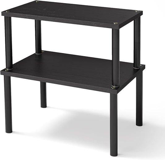 Cabinet Organizer Shelf(Set of 2),Kitchen Counter Shelves,Bamboo Spice Rack Countertop and Cabinet,Stackable Expandable,Medium(Black)