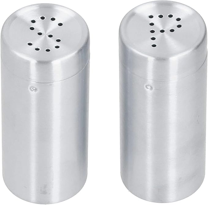 2pcs Spice Stainless Steel Pepper & Salt Shaker Dredge Seasoning Bottle Kitchen Tool (Silver)