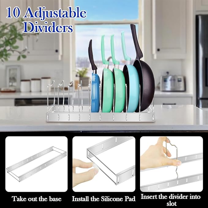 Lid Organizer - Detachable and Adjustable Pots and Pans Organizer for Kitchen Cabinet Storage, Cutting Boards, Cooking Utensils (1 pack)