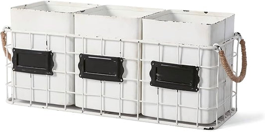 NIKKY HOME Farmhouse 3 Compartment Flatware Cutlery Caddy Countertop Silverware Holder for Spoons, Knives, Forks - White