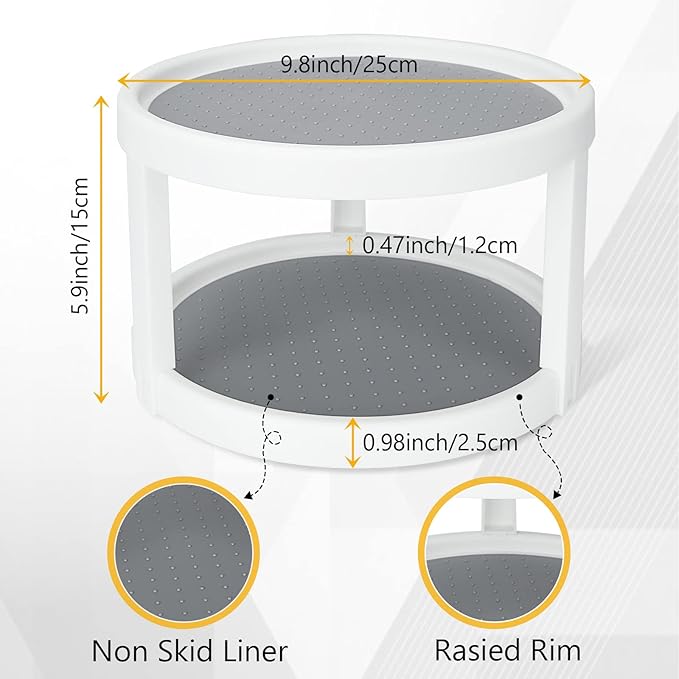 2PCS Non-Skid Cabinet Lazy Susan Turntable 10 Inch, 360 Degree Rotating Kitchen Spice Rack Spinning 2 / Two Tier Lazy Susan Turntable Organizer, Pantry Countertop Vanity Bathroom Display Stand