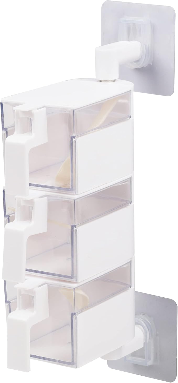 Mind Reader Anchor Collection, Wall Mount 3-Compartment Swivel Organizer with Removable Compartments with Hinged Lids and Enclosed Spoons, White