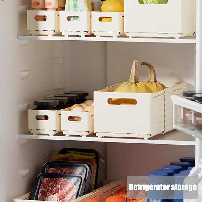Foldable Storage Bins, Plastic Expandable Boxes for Organizing, Adjustable from 11-18.8" Drawer Organizers Separators Dividers for Bedroom Kitchen Utensils Tools Closet, Small White