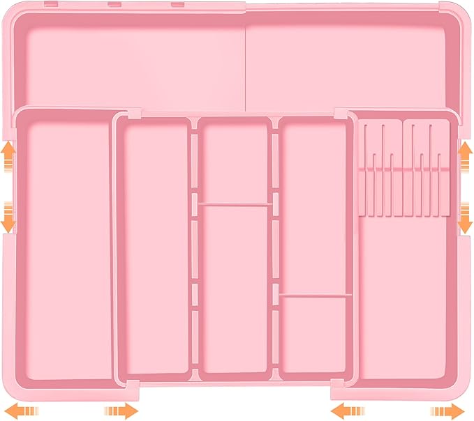 Utensil Drawer Organizer for Kitchen, Expandable Silverware Organizer Cooking Utensils Tray, Large Cutlery and Flatware Holder, Kitchen Tools & Gadgets Storage (Pink)