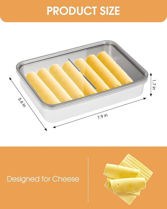 1PCS Cheese Container for Fridge, 304 Stainless Steel Deli Meat Container for Fridge with Ridged Bottom, Food Storage Holder with Lids (1PCS Cheese Holder- 27 FL OZ)