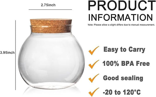 Set of 2 round glass jars with cork lid – 17oz wedding candy jar kitchen Storage jar, perfect for tea, biscuits, cereals, flour, beans, spices, coffee beans etc (2PCS)