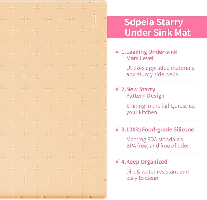 Sdpeia Under Sink Mat for [19" x 12"] Cabinet, Upgraded Silicone Waterproof Mat Kitchen Cabinet Liner Cabinet Protector Kitchen Organizers and Storage