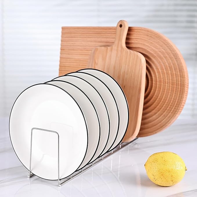 4 Pack Pot Lid Holder Kitchen Pot Lid Organizer Cabinet Rack Suitable for Bakeware, Dish, Plate, Pots & Pans, Cutting Boards, Serving Trays, Reusable Containers in Cabinet Pantry (Silver)