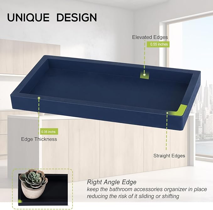 Bathroom Tray, Small Vanity Tray Silicone Soap Dish Sponge Holder Kitchen Sink Organizer Bathroom Accessories for Countertop, Toilet, Shower, Large, Dark Blue