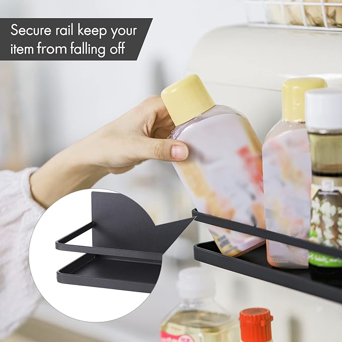 KES Magnetic Spice Rack for Refrigerator, Magnetic Shelf Spice Shelf for Kitchen, Fridge Shelf Space Saver 2 Pack Matte Black, KRR502-BK-P2