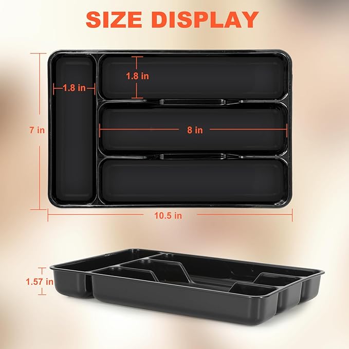 Plastic Silverware Drawer Organizer,Cutlery Storage for Kitchen Drawer Tray,Flatware and Utensil Organizer Holder Divider for Spoons Forks Knives Tableware, 4 Compartment,Small Black