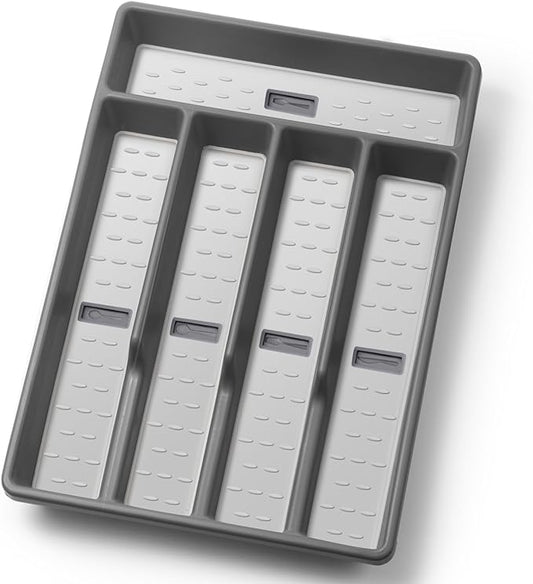 Silverware Organizer with Cutlery Icons，Silverware Tray for Kitchen Drawer，Flatware Tableware Cultery Drawer Organizer Utensil Organizer with Non-slip TPR Linings，Kitchen Organization Essentials
