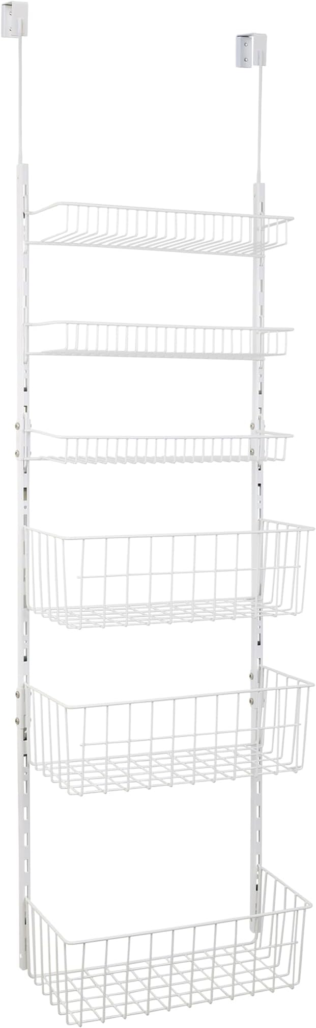 Smart Design Over The Door Pantry Organizer Rack with 6 Adjustable Shelves - Steel Metal Wire Baskets and Frame - Hanging - Wall Mountable - Cans, Spice, Storage, Closet, Bathroom, Kitchen - White