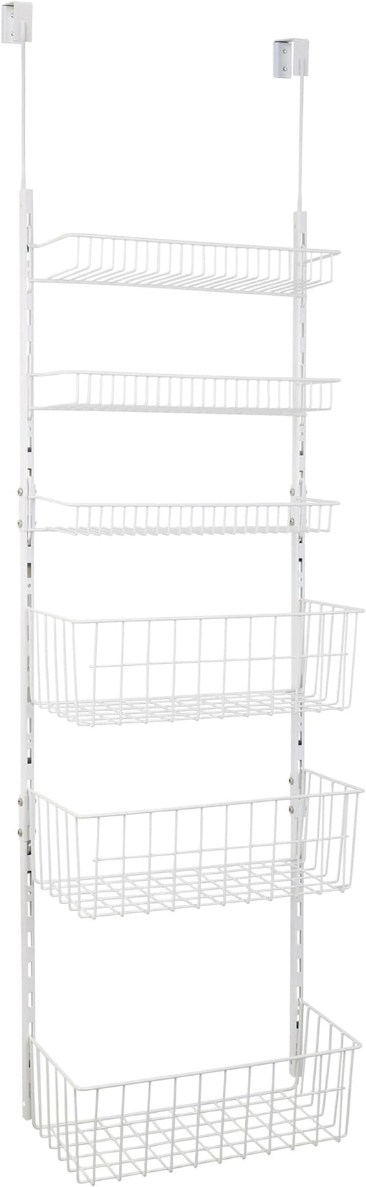 Smart Design Over The Door Pantry Organizer Rack with 6 Adjustable Shelves - Steel Metal Wire Baskets and Frame - Hanging - Wall Mountable - Cans, Spice, Storage, Closet, Bathroom, Kitchen - White