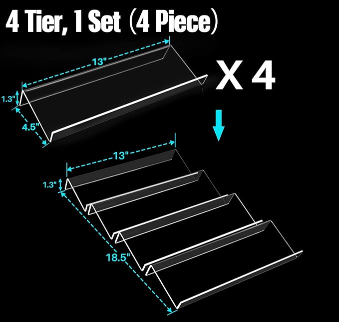 Antimbee Spice Drawer Organizer, 4 Tier- 4 Pack Acrylic Spice Rack Tray for Drawer,Kitchen Spice Rack Tray for Countertop expandable From 13" to 26",Holds up 28 Spice Jars (Jars not Include)