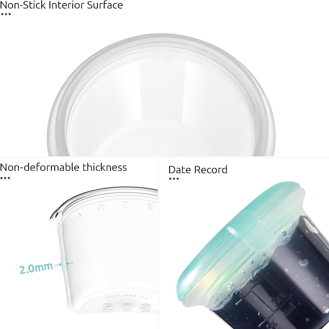 U-Taste 2oz Silicone Food Container: Mini Kitchen Storage with Airtight Lid, Freezer & Microwave Safe, Dip Box with Date Marking Circle, Clear Round Stackable for Sauce, Dressing, Condiment (Teal)