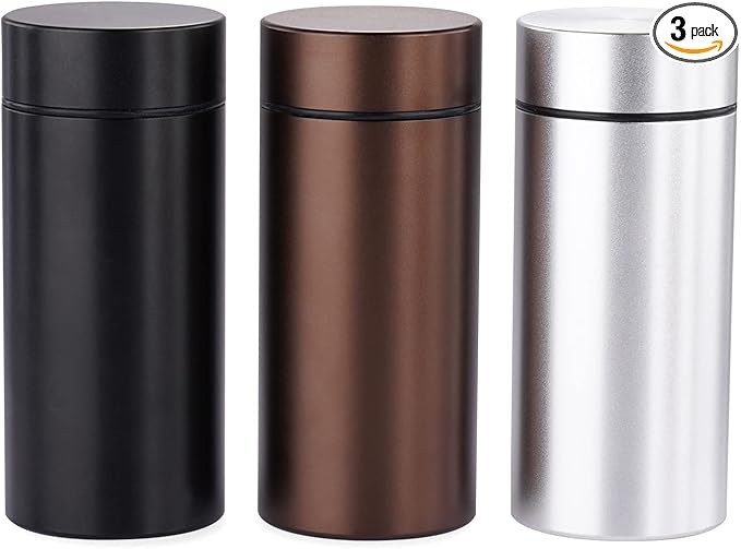 OZCHIN Aluminum Storage Jar Portable Airtight Smell Proof Container Bottle Multipurpose Storage Container for Spices, Coffee & Teas 80ml (Silver&Black&Coffee)