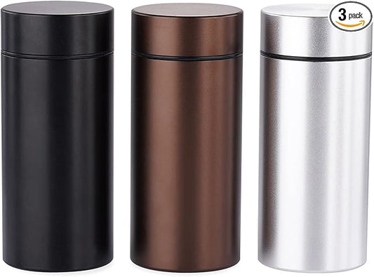OZCHIN Aluminum Storage Jar Portable Airtight Smell Proof Container Bottle Multipurpose Storage Container for Spices, Coffee & Teas 80ml (Silver&Black&Coffee)