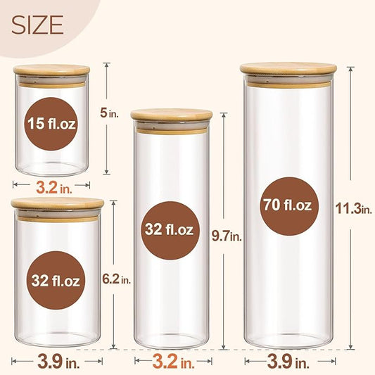 ComSaf Glass Food Storage Jars Set of 6, Clear Glass Storage Containers with Lids, Canisters Sets for the kitchen, Spaghetti, Pasta, Flour, Nuts, Oat, Coffee and Sugar Container, Pantry Organization