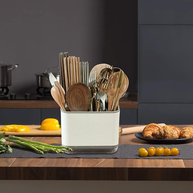Kitchen Utensil Holder for Countertop Cutlery Holder Cutlery Drainer Flatware Organizer Utensil Crock Holder Caddy