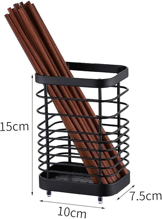 Stainless Steel Kitchen Utensil Holder Countertop, Drying Caddy, Cutlery Drainer, Rust-Proof Organizer (Black Plus)