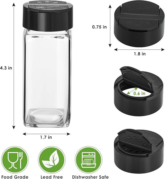 12 Pack Glass Spice Jars with Labels, 4oz Spices Containers Spice Jars with Black Shaker Lids, Empty Containers for Spice, Silicone Funnel and Pen Included