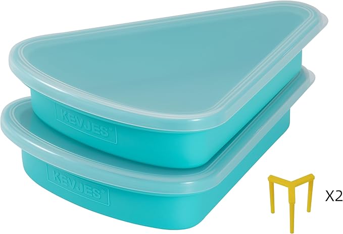 2-Pack Reusable Silicone Leftover Pizza Slice Storage Container with Air-tight Lids-BPA Free,Fits Single Slice up to 16”,Save Space,Refrigerator organizer(2 Blue)