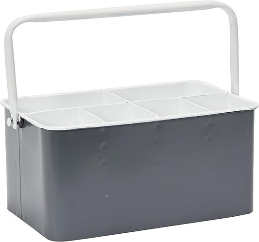 Creative Co-Op Farmhouse Metal Storage Caddy with 6 Compartments and Handle, Distressed Grey and White