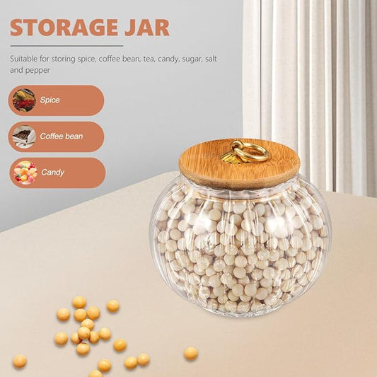 PRETYZOOM Glass Pumpkin Jar with Airtight Lids, 800ml Clear Canister, Pumpkin Shaped Candy Jar, Kitchen Countertop Food Storage Jar for Sugar, Coffee, Loose Tea