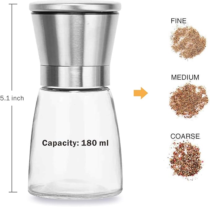 Glass Spice Jars, Double Lids Seasoning Shakers Glass Bottles Spice Shakers Sifter Barbecue Salt & Pepper Shaker Container (10 PCS Condiment Bottles + 1PCS Spices Grinder)